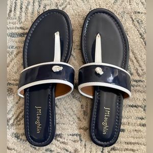 J. Mcglaughlin Navy and White Leslie Patent Leather Sandal Women’s 9